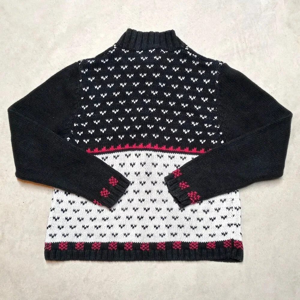 Vintage Woolrich Womens Sweater LARGE Reindeer Christmas Holiday Nordic Cardigan